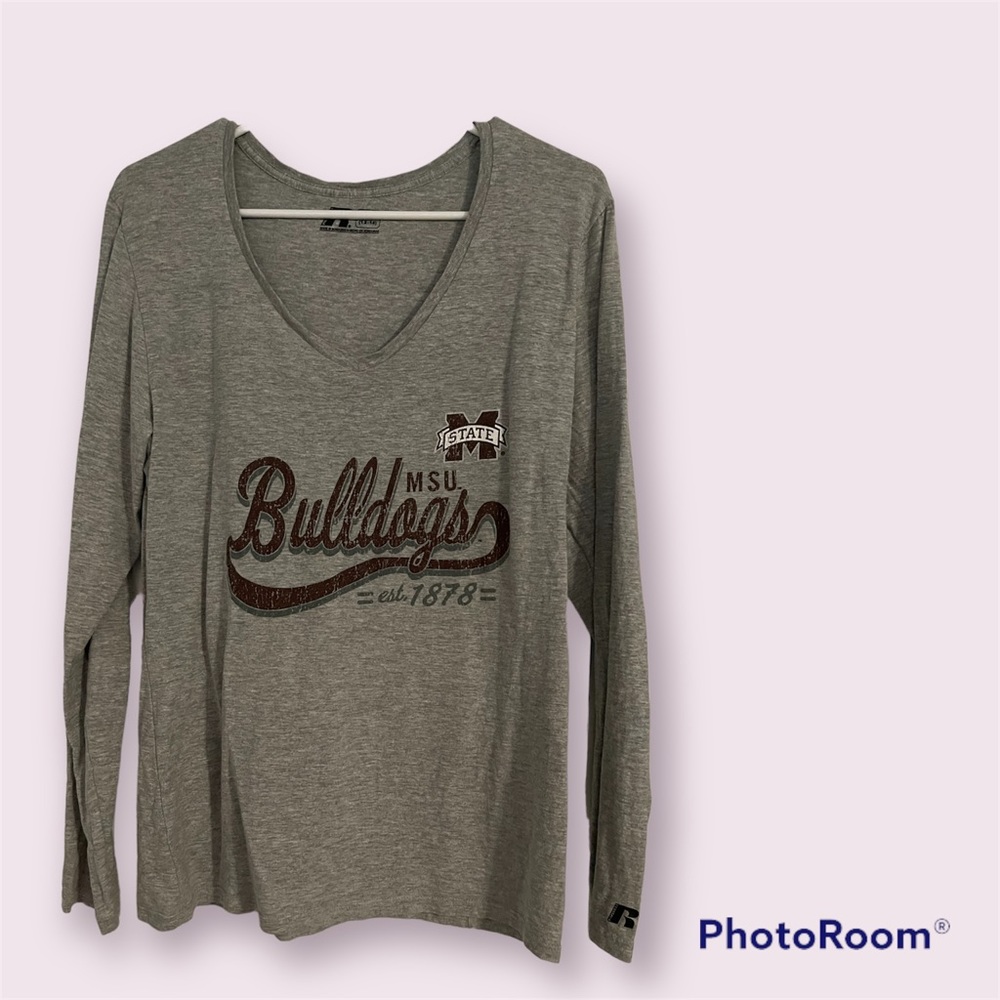 MSU Bulldogs Women’s long sleeve v-neck shirt size large 12-14 gray